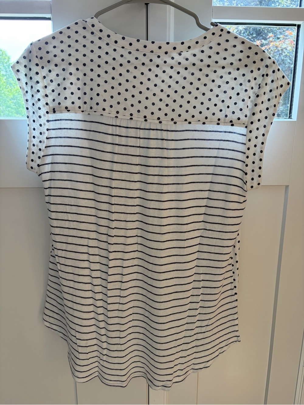 Daniel Rainn White Blouse Split Neck Black Polka Dots Stripes Sleeveless Large - Picture 7 of 11